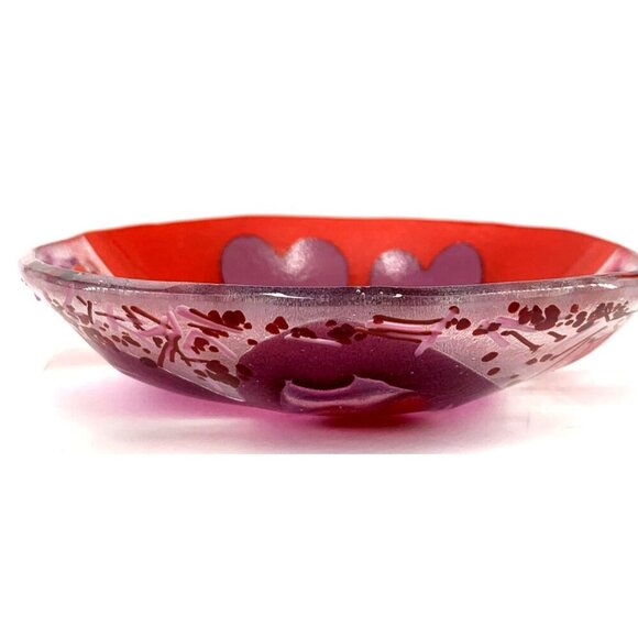 A. Fox Fused Glass Heart Plate Tray 5” Art Glass 1994 Vintage - Picture 7 of 9